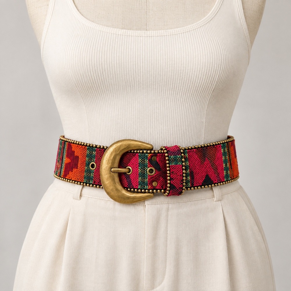 Elite Woven Size M Woven Southwestern Belt Multicolor Boho Western Statement